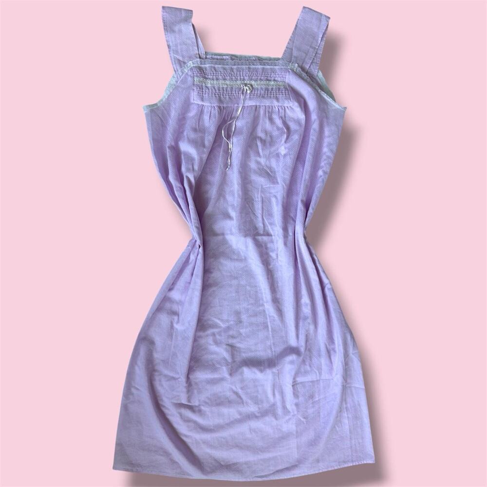 Vintage Lilac and white polkadot nightgown with white lace trim size M